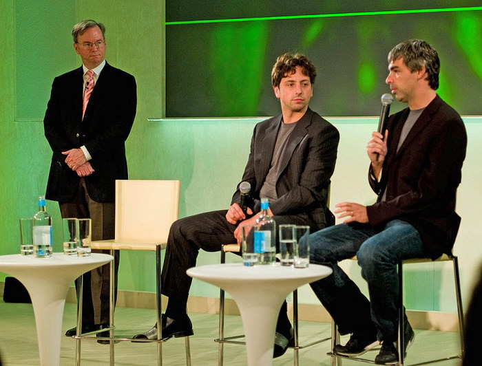 Основатели Google Эрик Шмидт, Сергей Брин, Ларри Пейдж. Сергей Брин до пяти лет был москвичом.